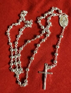 CATHOLIC Rosary Necklace SILVER Plated Beads 22" NEW - Picture 1 of 8