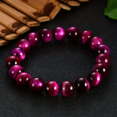 Pulsera de Piedra Ojo de Tigre Rosa 8mm Pulsera Elástica Piedra de Tigre Rosa Hecha a Mano Foto 1 de 4