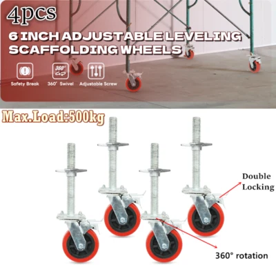 UYOYOUS 6in Adjustable Spindle Castors Scaffold Tower Wheels 4pcs Castors Load 500kg UK