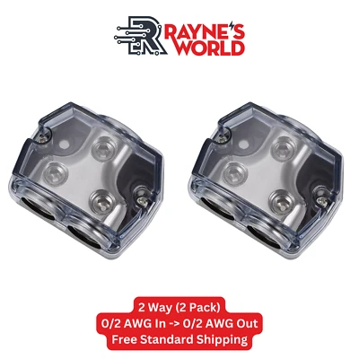 2 PACK 2 Way Distribution Block 0-4 AWG In, 0-4 AWG Out for Power or Ground - Image 1 of 4