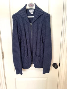 Jennifer Moore Ladies Collared Zip Front Cable Knit Sweater Size L Blue New - Picture 1 of 5