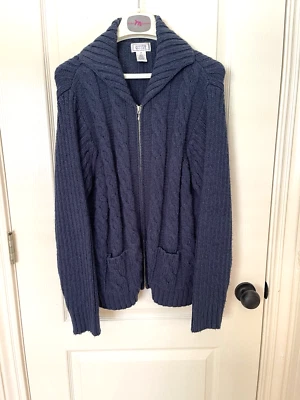 Suéter Jennifer Moore Damas Cuello Cremallera Frontal Cable Tejido Talla L Azul Nuevo Foto 1 de 4