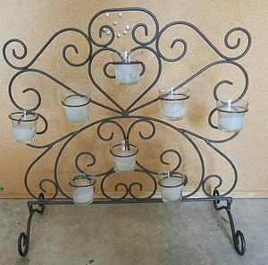 Wrought Iron Candle Display 21" x 21"  Black Scroll Design Fireplace screen - Picture 1 of 3