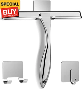 All-Purpose Stainless Steel Shower Squeegee for Shower Glass Door with 2 Adhesiv - Picture 1 of 7