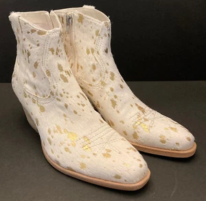 NEW Dolce Vita Womens Silma White Gold COW FUR Leather Block Heel Bootie 7.5 - Picture 1 of 14