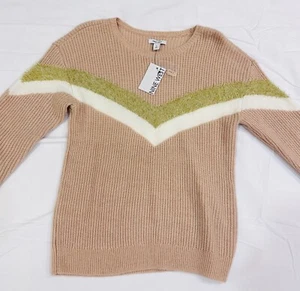 Nine West Sweater NWT Gold Eyelash & Blush Pink Chevron Sz S Women’s  - Picture 1 of 6