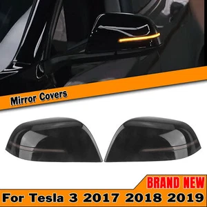 Für Tesla Model 3 2017 2018-2025 Spiegelabdeckung Hinten Mit Lichtclip Schwarz - Picture 1 of 12