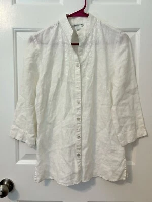 Blusa Richard Malcolm Irlandesa Lino Manga 3/4 Blanca Bordada Talla Pequeña Defectos Foto 1 de 4