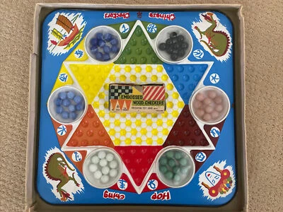 VTG Hop Ching Chinese Checkers  J Pressman Game Board Rare With Box! - Image 1 of 4