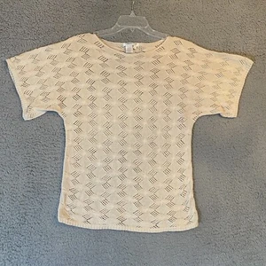 Coldwater Creek Womans Sweater S Beige Open Knit Crochet Cotton  Cashmere - Picture 1 of 12
