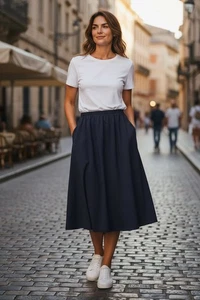 AUSGEZEICHNETER DAMEN Alfred Dunner MARINEBLAUER GABARDINE-ÜBERZIEHROCK GRÖSSE 12 USA - Bild 1 von 5