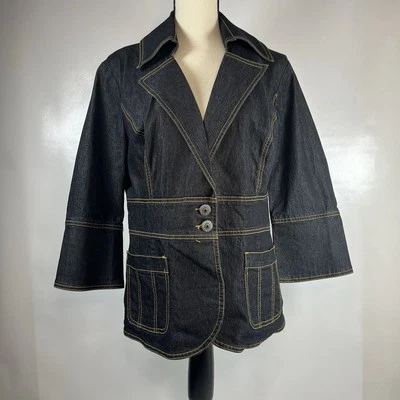 Bisou Bisou 深水洗牛仔外套 XL 喇叭 3/4 袖对比缝合贴合 — 第 1/4 张图片
