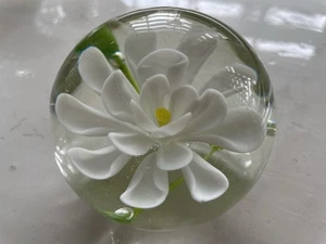 Lovely Caithness Scottish White Flower Glass Paperweight Fine Condition - Picture 1 of 5
