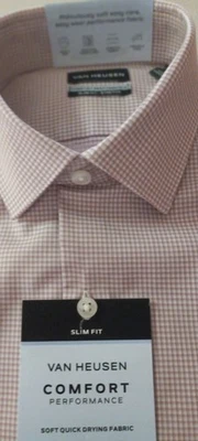 Van Heusen Mens Long Sleeve Button Down  Pink Checked Slim Fit 14-14 12  3233 - Image 1 of 4