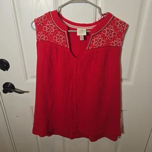 Camiseta túnica Knox Rose Top para mujer talla XL roja bordada boho sin mangas cuello en V - Imagen 1 de 6