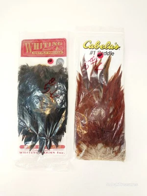 Whiting Silver Hen Sattel schwarz Wet Fly Hackle & Cabela's #1 Sattel braun SET - Bild 1 von 4