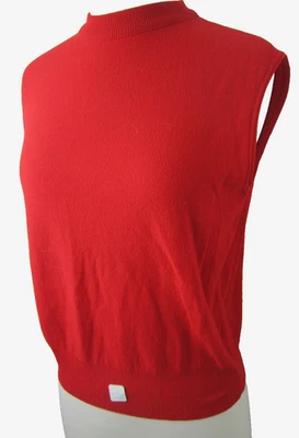 NEW Vtg 60s Fairfield Mod Sleeveless Red Knit Top Women's 38 Zip Back USA Union - Image 1 of 4
