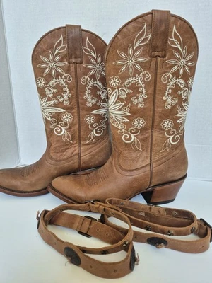 Shyanne BBW229 Suede Embroidered Cowboy White Flower Western Boots Women 6.5  7 - Image 1 of 4