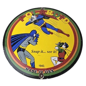 Vintage Polaroid Camera Sign - Photos Superman Batman Gas Pump Porcelain Sign - Picture 1 of 14