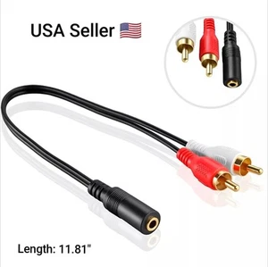 3.5mm Stereo Female Mini Jack to 2 Male RCA to Headphone Plug Adapter Y-Cable - Picture 1 of 6