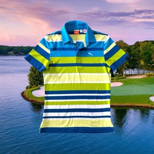 Puma Womens S Golf Polo Shirt Cloudspun Short Sleeve Striped Active Top Sports - Picture 1 of 10