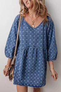 Hazel Open Back Loose Fit Denim Dress - Picture 1 of 5