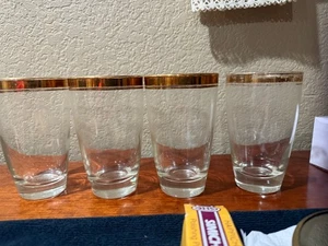Libbey? Juego de 4 vasos transparentes vintage con diseño de borde dorado - Imagen 1 de 6