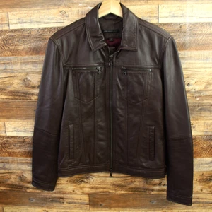 John Varvatos Mens Leather Jacket Size S Brown Full Zip - Picture 1 of 13