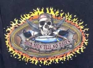 Vintage Dead Men Tell No Tales One Eye Pirate Skull Flames Long Sleeve T-Shirt Size S - Bild 1 von 8