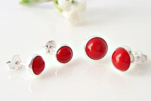 Koralle Ohrstecker Silber 925 Ohrringe Ø  7 - 9 mm rot echt Sterlingsilber kl246 - Bild 1 von 5