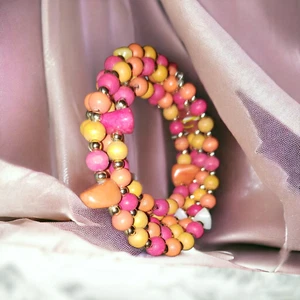 Bracelet, Long Wire Wrapped Orange, Yellow, Coral Color Adjustable Bracelet A111 - Picture 1 of 6
