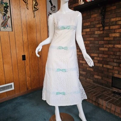 Vtg 60s Youthquake Mod Hippy Wedding Formal Hostess Watteau Prom Dress Gown XS/S - Image 1 of 4