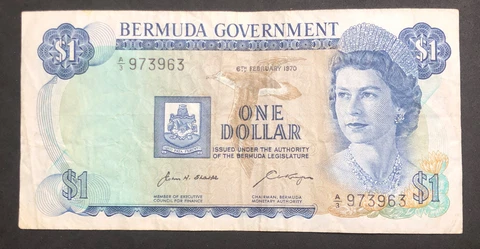 1970 BERMUDA 1 Dollar , P#23-QEII,Banknote, A/3 973963 Cover