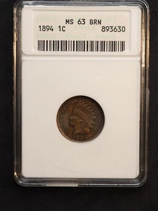 1894 INDIAN HEAD CENT  ANACS MS63 BRN  SOAP BOX HOLDER FREE SHIPPING! G1544 - Picture 1 of 4