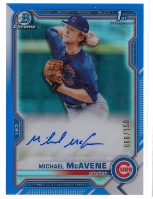 2021 Bowman Chrome Auto Blue Refractor 60 /150 Michael McAvene CHICAGO CUBS - Image 1 of 2