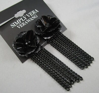 Новый с ярлыками VERA WANG 2 3/4 «висячие черные цепи цветок Post серьги 134G - Изображение 1 из 4