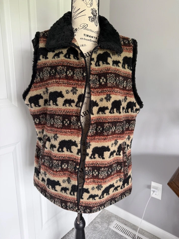 Chaleco Woolrich Vintage Para Mujer Talla Grande Oso Animales Estampado Chaleco Foto 1 de 4