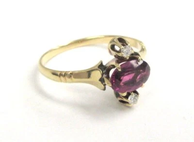 Antique Victorian Garnet and Diamond Three Stone Ring 14k Yellow Gold Size 7.75 - Image 1 of 4