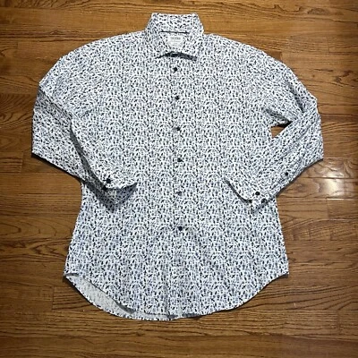 TM Lewin Shirt Mens 16.5 33 White Fitted Robot Space All over Print Preppy Tops - Image 1 of 4