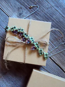 Grape Clusters Necklace Green Purple Vine Leaves Silver Color Jewelry 16" Length - Picture 1 of 12