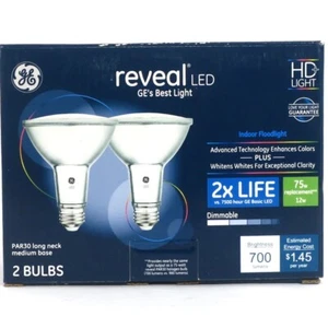 GE 45035 Reveal LED HD+ Light 2x Life, 75w, 700 Lumens, PAR30 Long Neck, 2 Pack - Picture 1 of 10