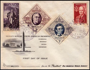 MONACO - 1956 FIPEX '56 / MONACO HONORS GREAT AMERICAN PRESIDENTS - 4V FDC - Picture 1 of 4