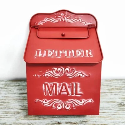 Vintage courtyard Villa outdoor decoration red metal iron wall hanging mailbox - Image 1 of 4