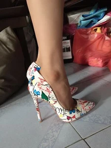Mujeres Puntera Punta Puntiaguda Tacones de aguja Sexy Sin cordones Zapatos de Fiesta Graffiti Coloridos Tacones Altos - Imagen 1 de 21