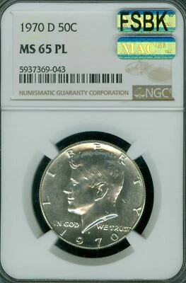 1970 D KENNEDY HALF DOLLAR NGC MS65 PL MAC FSBK FULL SPLIT BEAK & SPOTLESS * - Image 1 of 2