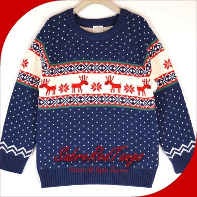NUEVO CON ETIQUETAS SUÉTER HANNA DIFFERENTSON HOLIDAY FAIR ISLE DEAR DEER AZUL MARINO 120 6 7 Foto 1 de 4