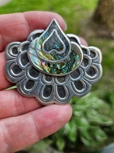 Vintage Mexiko Sterlingsilber Abalone schwarze Emaille Anhänger signiert JSE 925 VIDEO - Bild 1 von 6