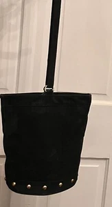 Designer Black Suede Bucket Vintage Shoulder Bag Diane Von Furstenberg DVF - Picture 1 of 11