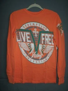 Men Orange knit "Redemption" Thermal tee-Long sleeve-100% Cotton-Raw State/Rue21 - Picture 1 of 5