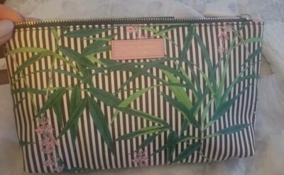 Bolso de Cosméticos Henri Bendel NY Grande Nuevo con Etiquetas Rosa Estampado de Palma Clásico HB Rayas Foto 1 de 4
